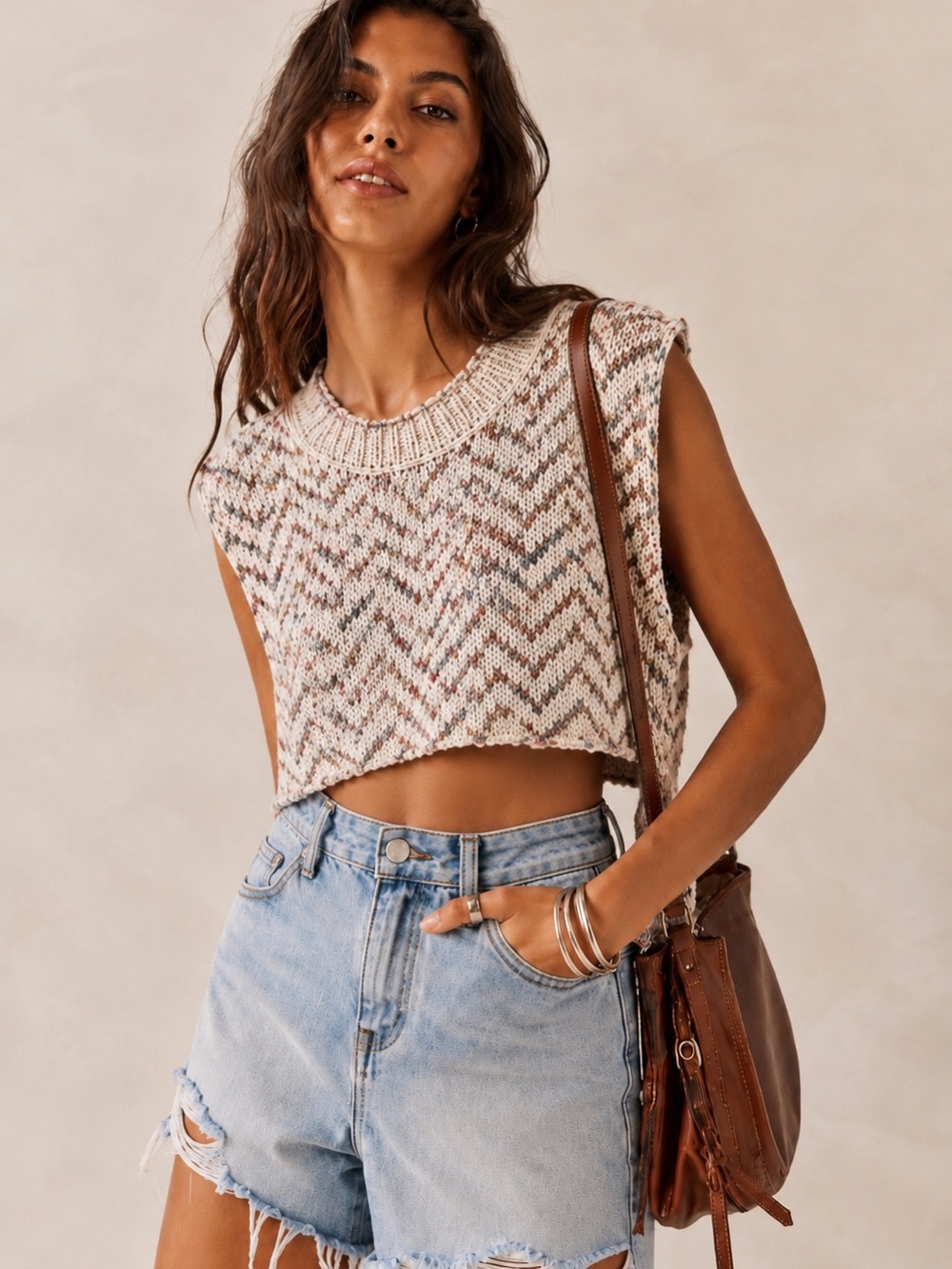 Free People Lucy Sweater Vest Knit Crop Top Boho Cottagecore XS